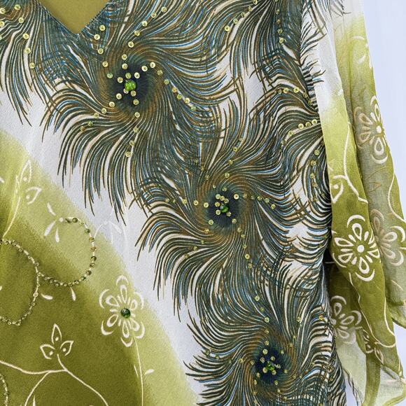 Women's Boho Beaded Flowy Tunic Top Sz 3X Green Fairy Artsy Gypsy Whimsical - Picture 5 of 10